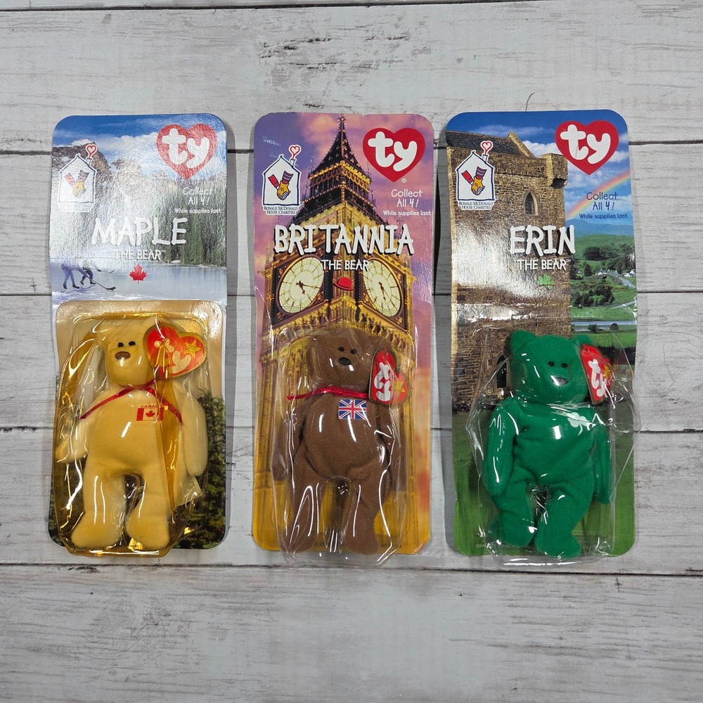 Ty Teenie Beanie Babies McDonald's 1999 Maple Britannia Erin Bears Set of 3 NIP